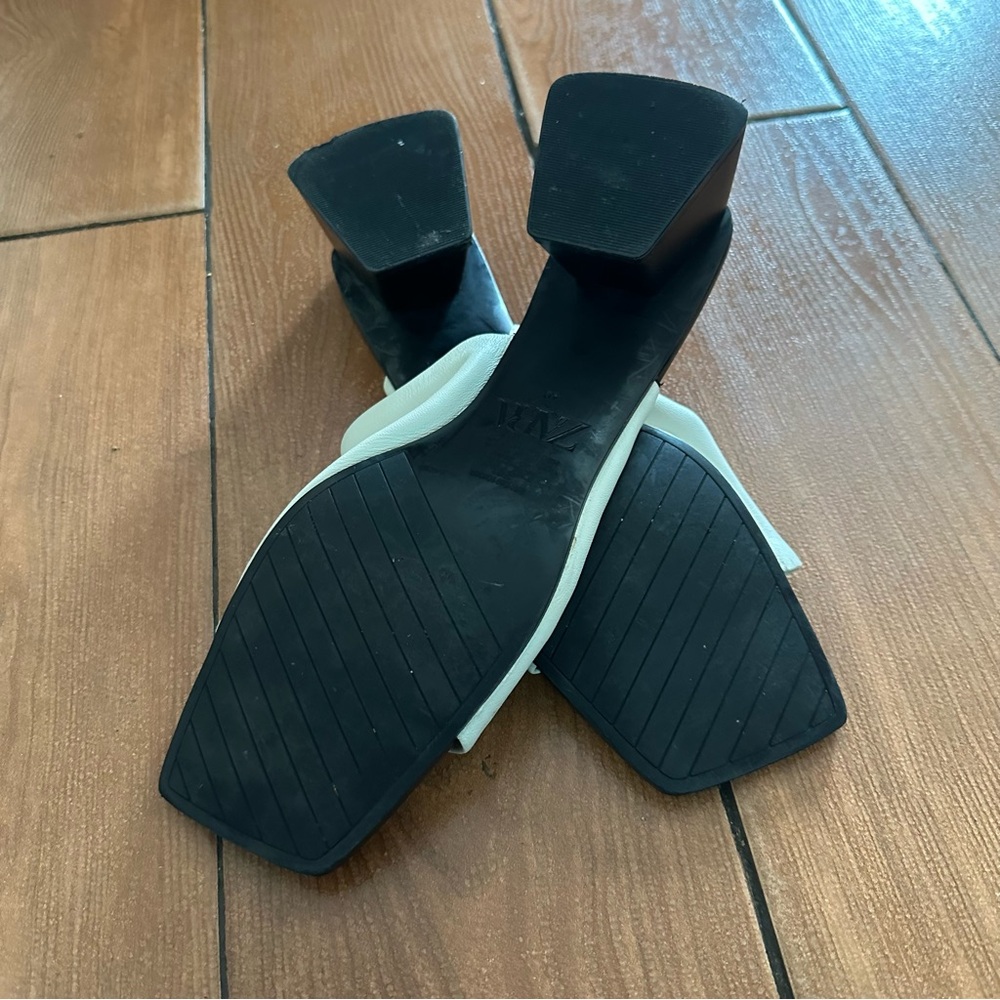 Zara Shoes Woman Mules Kitten Heel Leather Beige Size 40 USA 9 - Picture 6 of 11